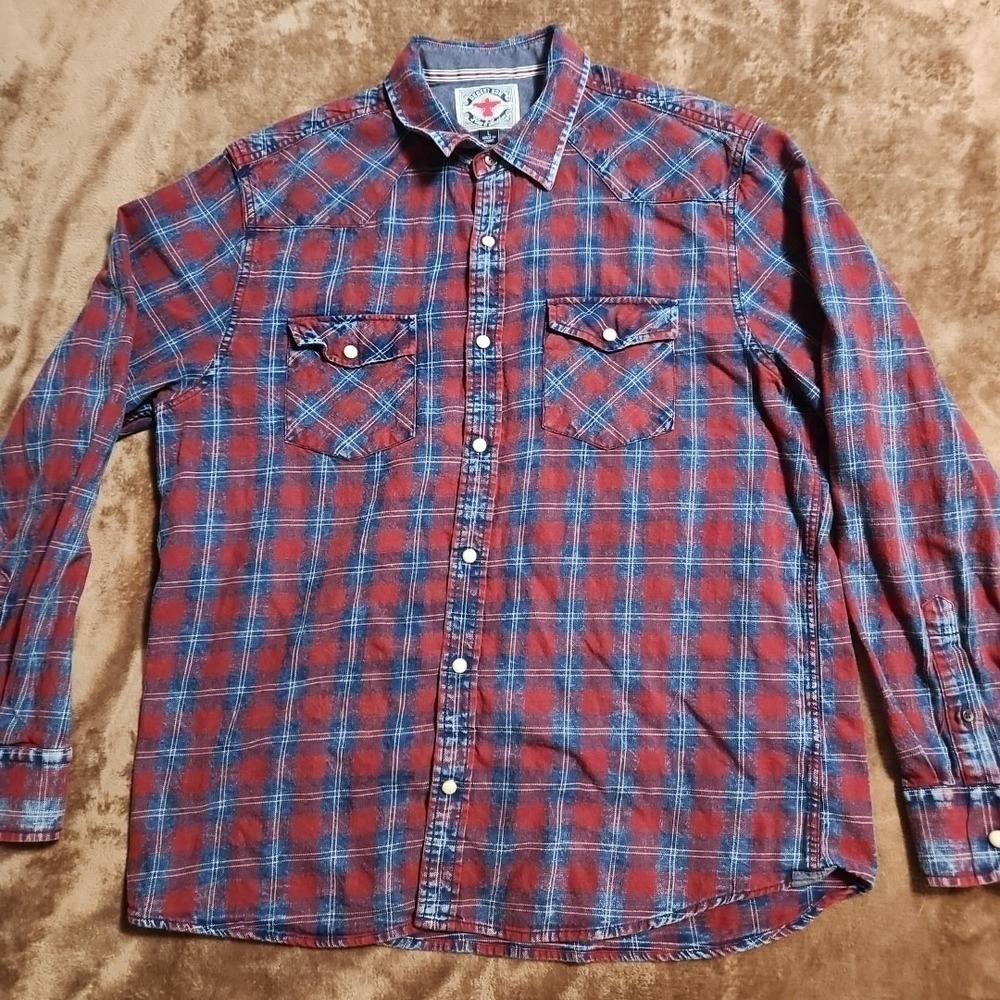 Desert Son Flag & Anthem Men's Large Flannel Shirt Long Sleeve Pearl Snap Cowboy